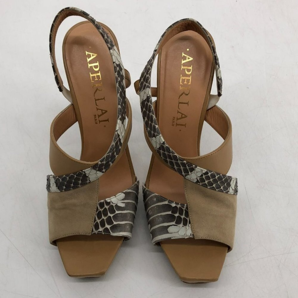 Aperlai Paris python suede nude tan  sling back high heels 39